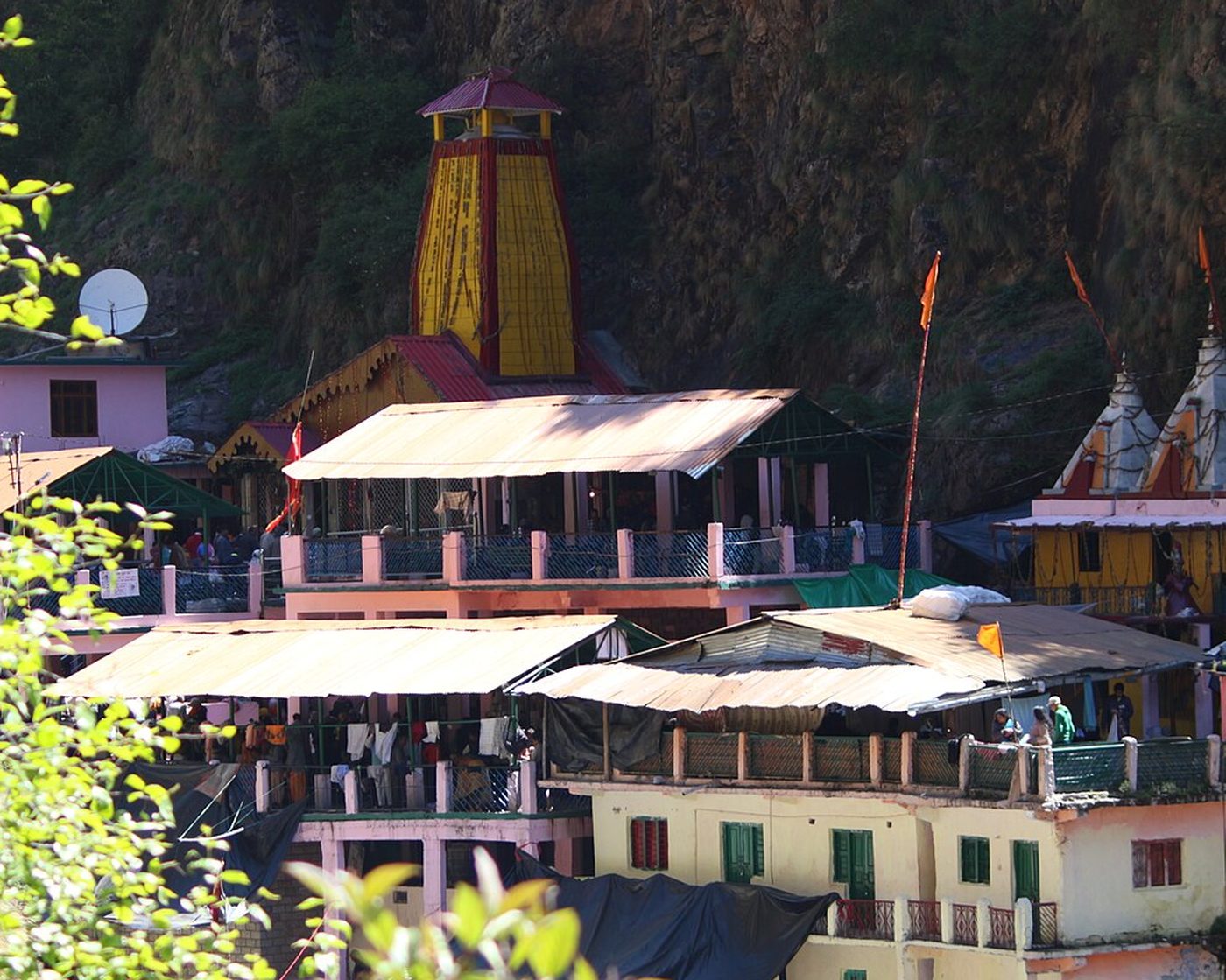 The yellow shikhara of the Yamunotri temple